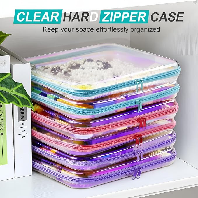 Sanwuta 6 Pcs Clear Hard Zipper Case Hard Plastic Zipper Pouches Transparent - Image 5