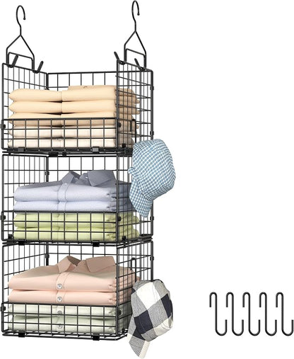 Sonyabecca 3-Tier Hanging Closet Organizer, Foldable Cabinet Wire Storage by Sonyabecca