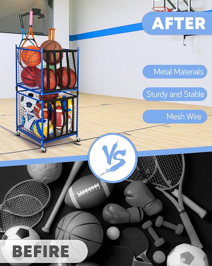 Mythinglogic Rolling Sports Ball Storage Cart, Sports Lockable Ball Storage - Image 7