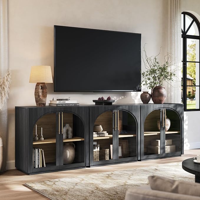 Sideboard Cabinet with Glass Doors, Adjustable Shelves, Mid-Century Modern - Image 3