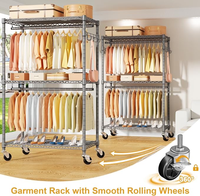 P1 Rolling Clothing Rack with Lockable Wheels, Heavy-Duty Garment Rack - Image 5
