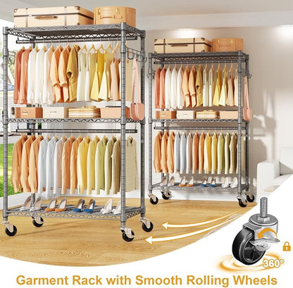 P1 Rolling Clothing Rack with Lockable Wheels, Heavy-Duty Garment Rack - Image 5