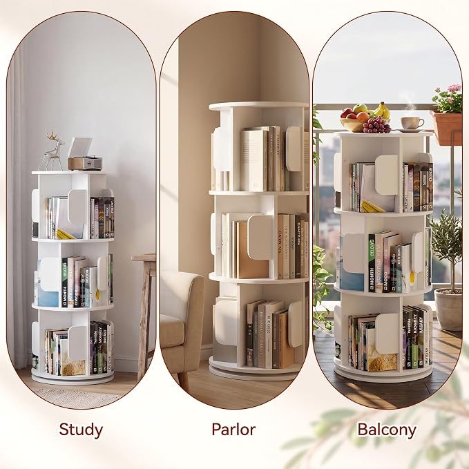 3-Tier 360° Rotating Bookshelf, Round Floor Standing Bookcase - Image 7