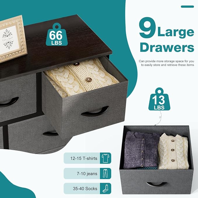 OLIXIS 9-Drawer Fabric Storage Dresser Chest Organizer Unit, Space-saving - Image 4