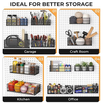 INCLY 4 Pack Upgrade Pegboard Baskets, 4 Sizes Square Metal Mesh Basket | Peg - Image 7