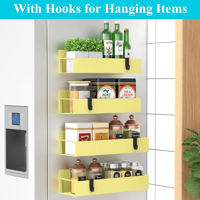 Metal Magnetic Spice Rack for Refrigerator Yellow, 4 Pack | Magnetic Shelves - Image 2