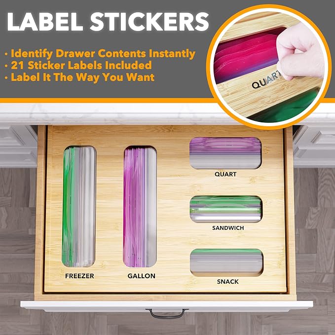 SpaceAid Bag Storage Organizer for Kitchen Drawer, Bamboo Organizer, Compatible - Image 4