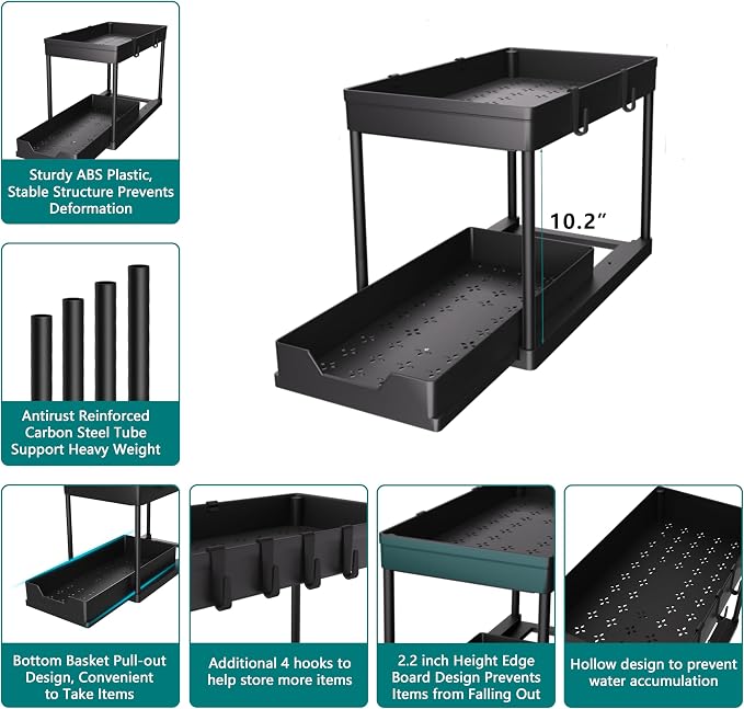 DEKAVA Under Sink Organizer 2 Pack, Bathroom Cabinet Organizer, 2 Tier Sliding - Image 6
