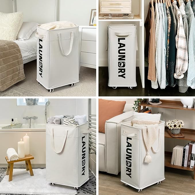 Goodpick Laundry Baskets with Wheels and Handle, Clothes Laundry Basket with - Image 8