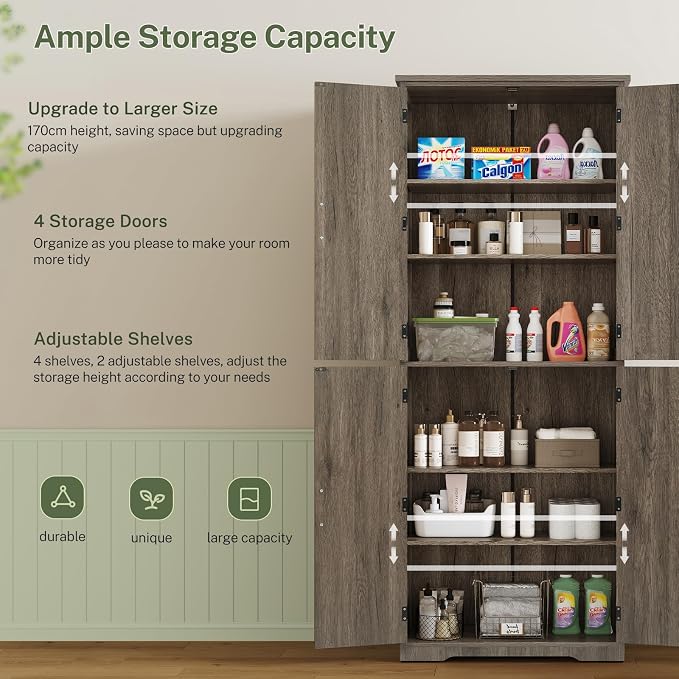 TEENFON Tall Storage Cabinet, Kitchen Pantry Cabinet - Image 4