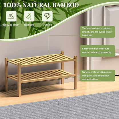 (Thick Bamboo Shoe Rack for Entryway, 2-Tier Free Standing Shoe Racks Stackable - Image 6