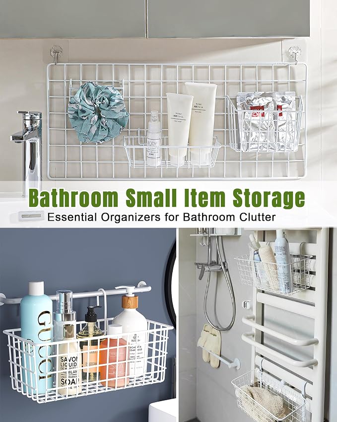 White Wall Grid Panel Hanging Wire Basket, 6 Pack | Wall Baskets - Image 6