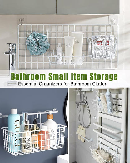White Wall Grid Panel Hanging Wire Basket, 6 Pack | Wall Baskets - Image 6