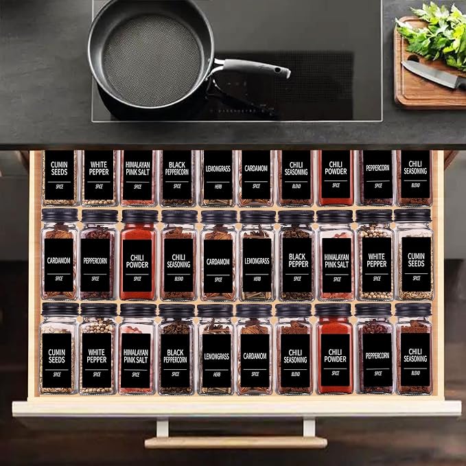 Churboro 36 Spice Jars with 547 Labels- Glass Spice Jars with Black Metal Caps - Image 6