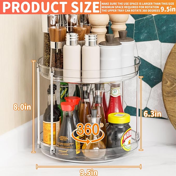 2 Tier Lazy Susan Turntable for Cabinet, Countertop, 9.5"W Spinning Seasoning - Image 3