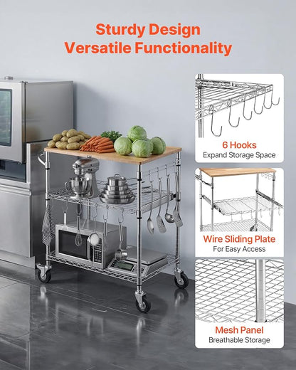 VEVOR Kitchen Utility Cart, 3 Tier Heavy Duty Adjustable Wire Storage Rack - Image 6