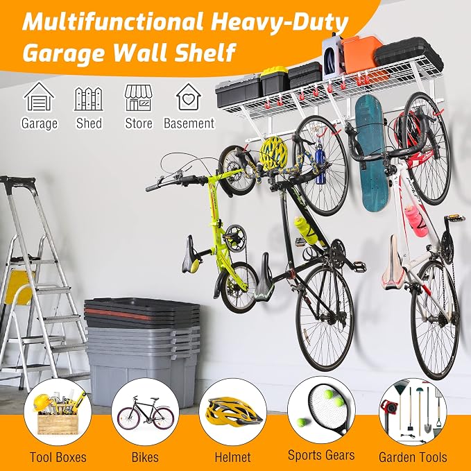 PLKOW Garage Wall Shelving 4-Pack Includes Bike Hooks, Sturdy Adjustable Garage - Image 2