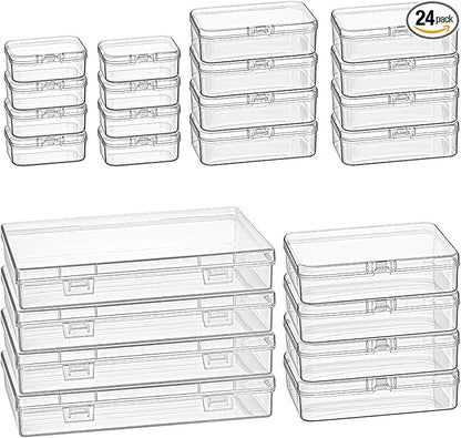 24 Pieces Mixed Sizes Rectangular Empty Mini Clear Plastic Organizer Box | by GoodmaOnline
