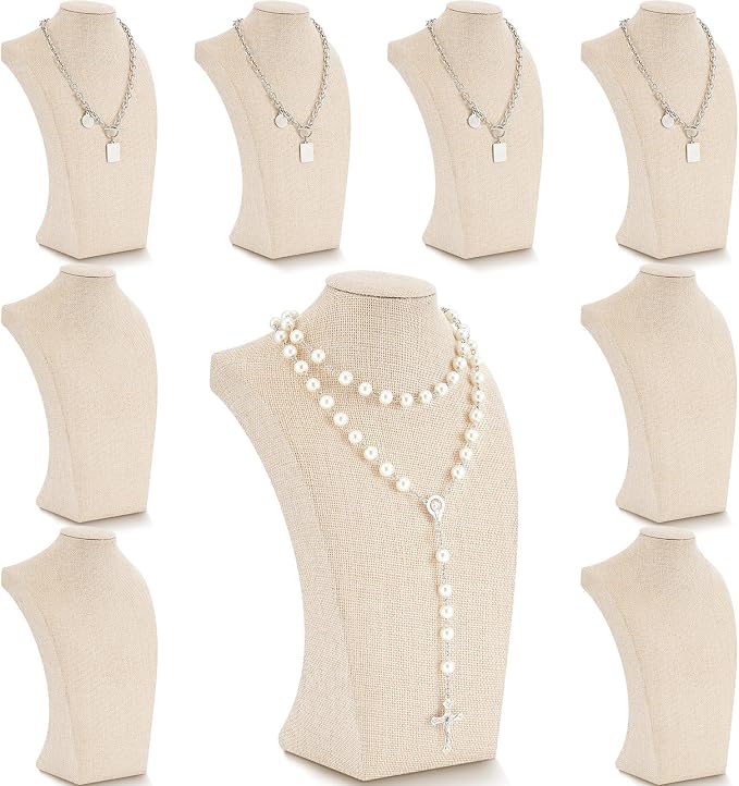 Kigley 9 Pcs Linen Necklace Display Bust Jewelry Holder Necklace Retail - Image 8