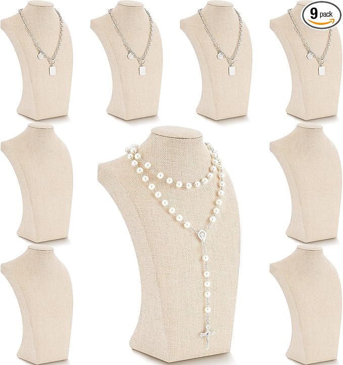 Kigley 9 Pcs Linen Necklace Display Bust Jewelry Holder Necklace Retail by Kigley