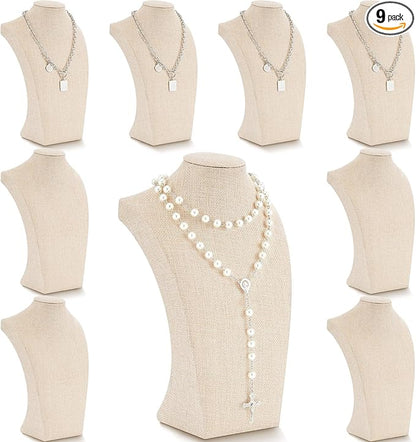 Kigley 9 Pcs Linen Necklace Display Bust Jewelry Holder Necklace Retail by Kigley