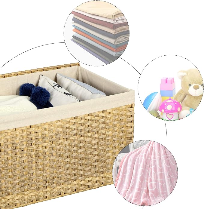 SONGMICS Storage Basket with Lid, Woven Blanket Storage Bin with Handles - Image 8