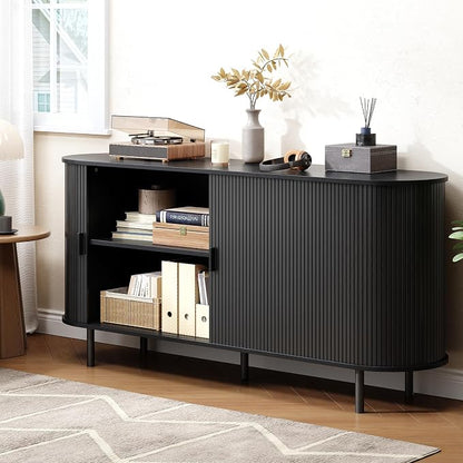 Buffet Cabinet with Storage, Fluted Sideboard Buffet with Sliding Door - Image 7