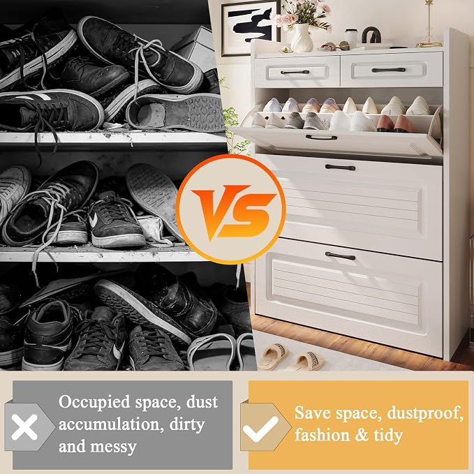 ODUWA Shoe Cabinet with 3 Flip Drawers and 2 Storage Drawers, Shoes Organizer - Image 6