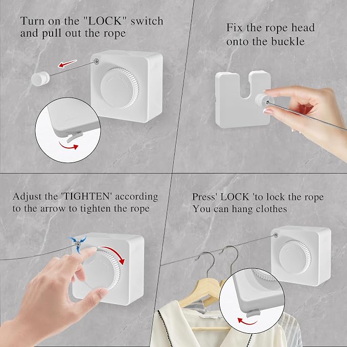 JOOM Retractable Clothesline Heavy Duty Clothes Drying Laundry Line Wall - Image 7