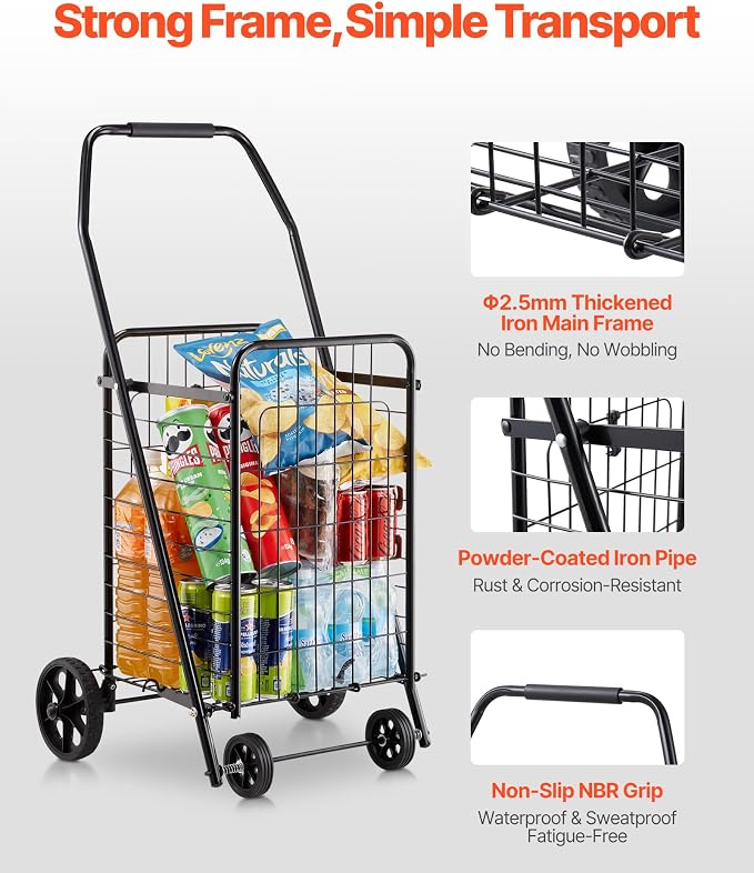 VEVOR Shopping Cart, Folding Grocery Utility Cart - Image 6