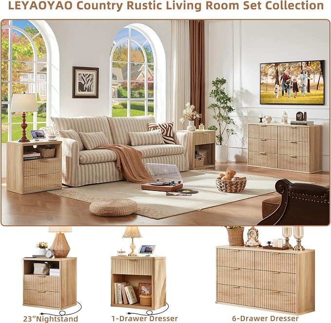 LEYAOYAO Fluted Farmhouse Nightstand Set of 2 - Image 4