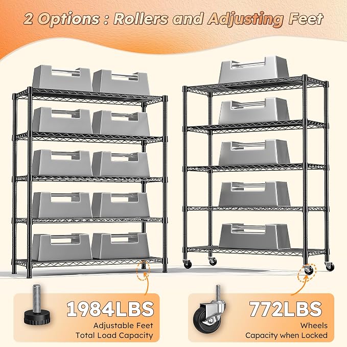 REIBII Storage Shelves with Wheels Wide Wire Shelving Unit with Wheels 75.2"H - Image 4