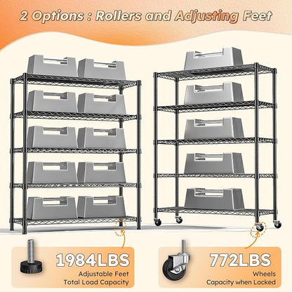 REIBII Storage Shelves with Wheels Wide Wire Shelving Unit with Wheels 75.2"H - Image 4
