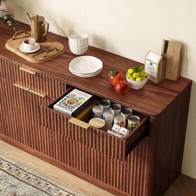 Evermagin 67" Fluted Walnut Sideboard Buffet Cabinet - Image 6
