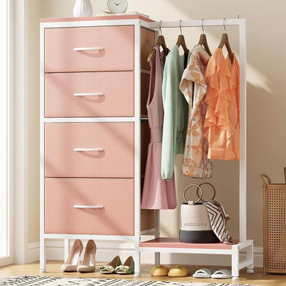 HIGDBFE Dresser with Hanging Rack, 4 Drawers Small Closet by HIGDBFE