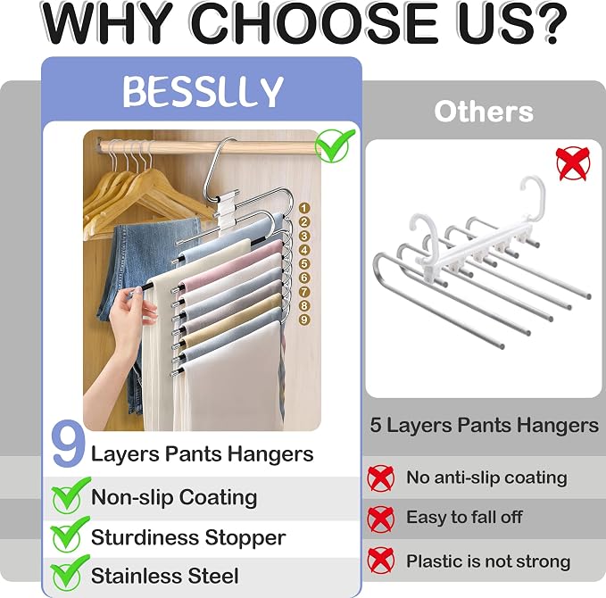 Upgrade Pant Hangers Space Saving, Non Slip Stainless Steel Multifunctional - Image 2