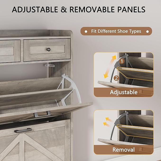 Shoe Cabinet with 2 Flip Drawers & 2 Top Drawers, Hidden Slim Shoe Rack - Image 3