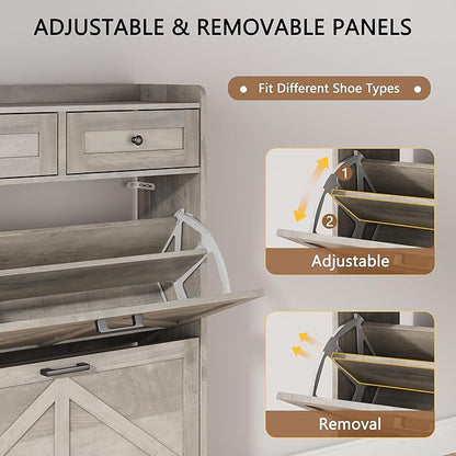 Shoe Cabinet with 2 Flip Drawers & 2 Top Drawers, Hidden Slim Shoe Rack - Image 3