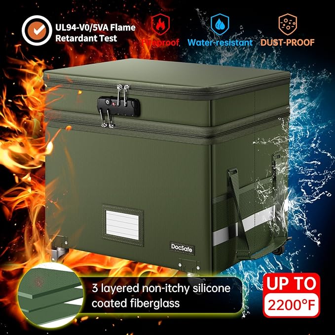 DocSafe File Box with Lock, 2-Layer Fireproof Document Box with Wheels - Image 4