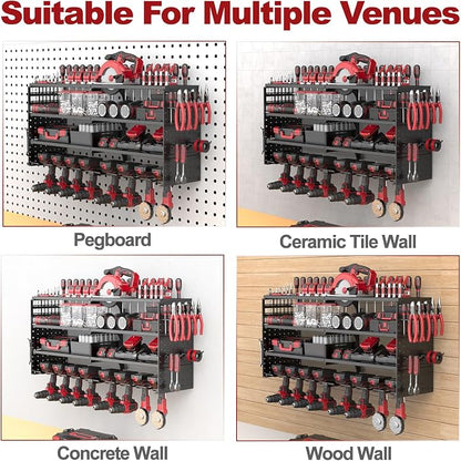 4 Tier Power Tool Organizer Wall Mount, 8 Cordless Tool Rack, 320LBS Heavy Duty - Image 6