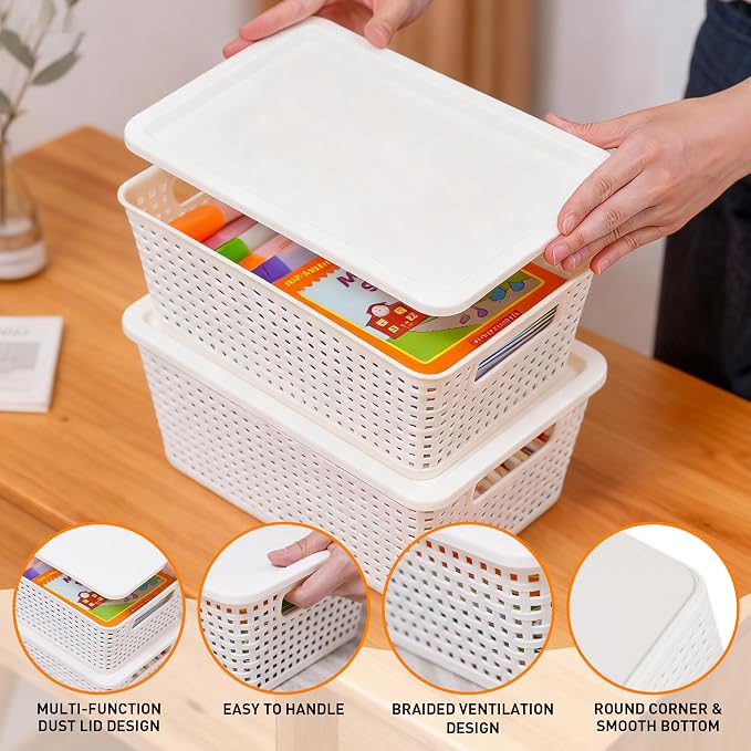 Plastic Storage Baskets With Lid, Storage Bins - Image 3