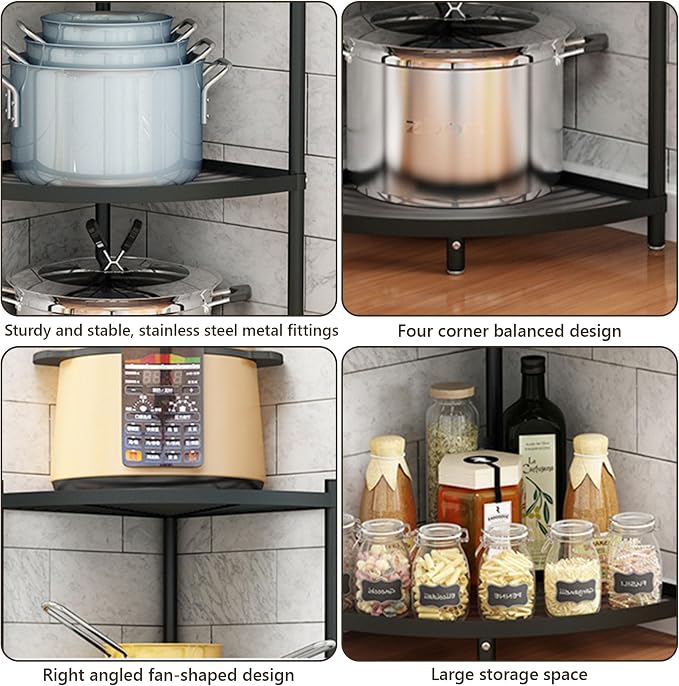 6-Tier Kitchen Corner Shelf Triangular Corner Pot Rack Storage Shelf Multi-tier - Image 8