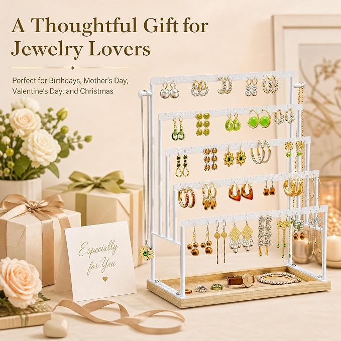 Large 5 Tier Earring Organizer and Holder, jewelry holder stand, clean white - Image 7
