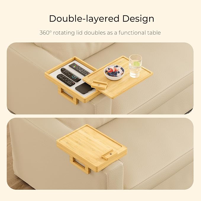 Wealone Bamboo Couch Arm Tray for Wide Couch, Sofa Arm Clip Table - Image 2