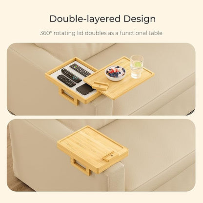 Wealone Bamboo Couch Arm Tray for Wide Couch, Sofa Arm Clip Table - Image 2