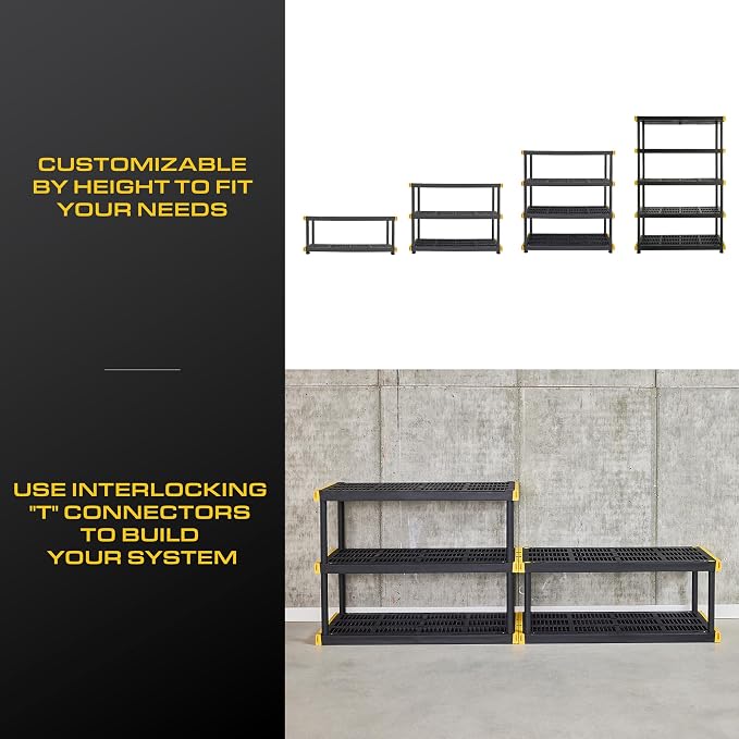 CX Black & Yellow, 5-Tier Heavy Duty Plastic Storage Shelving Unit, 200lbs/shelf - Image 7