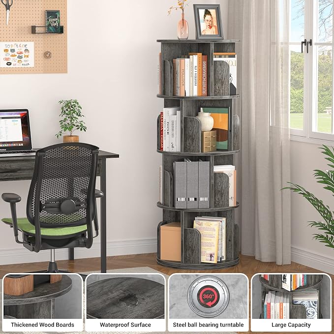 Aheaplus Rotating Bookshelf, 360 Display Corner Bookshelf - Image 4