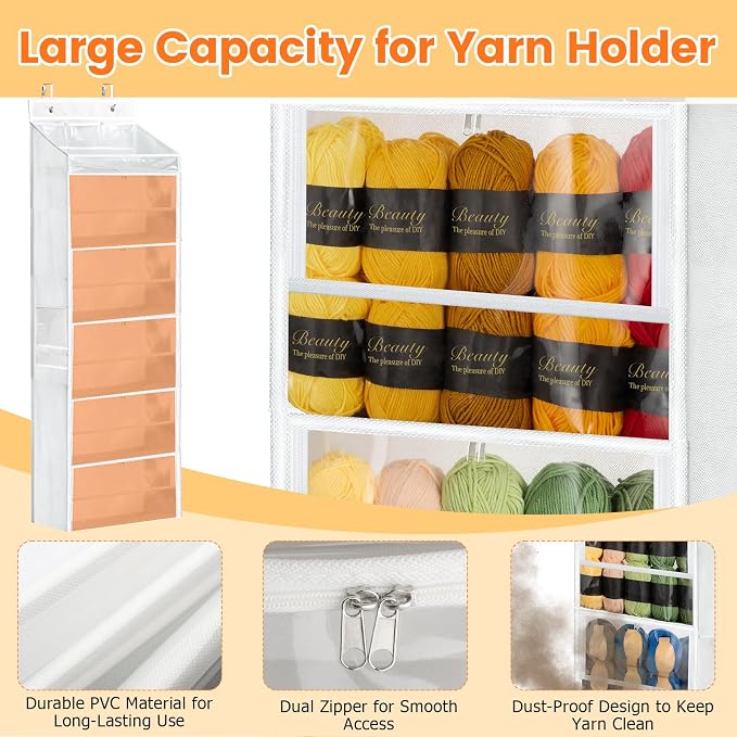 Yarn Storage Organizer, Yarn Holder Over the Door Hanging Crochet Kit Storage - Image 3