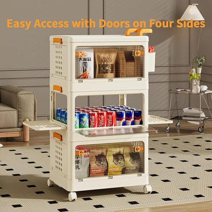 58 QT Storage Bins with Lids, Stackable Rolling Storage Cart with Clear Doors - Image 3