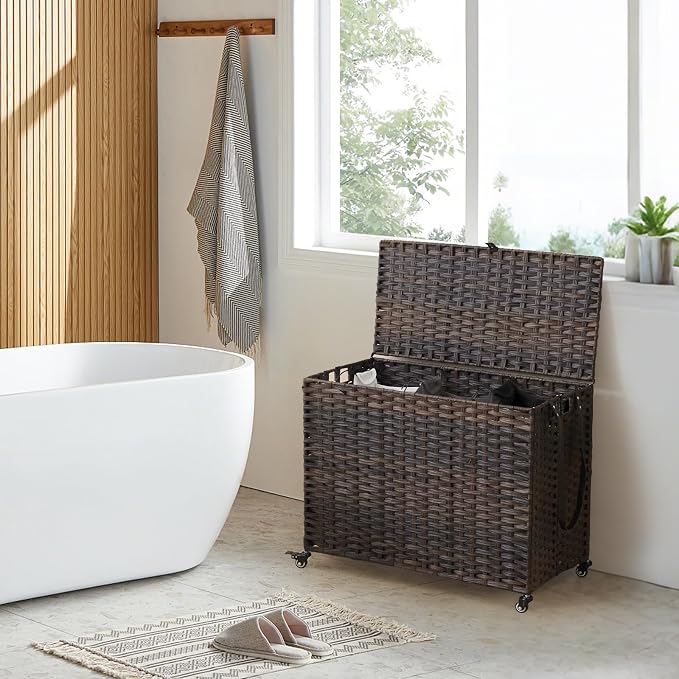 Laundry Hamper with Wheels, 60.72 Gallon Rolling Laundry Basket with Lid - Image 3